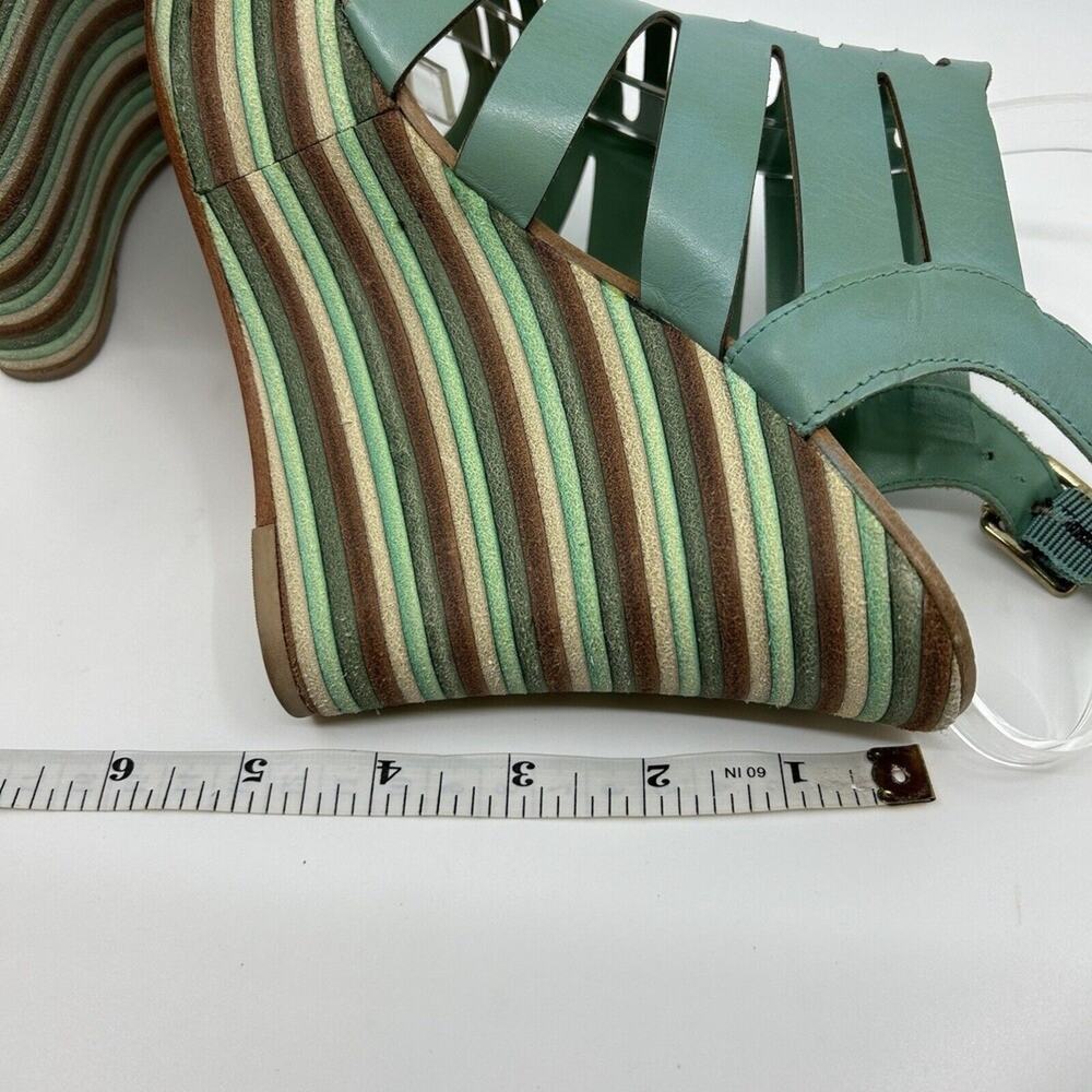 Anna Luz Leather Open Toe Wedge Women's Size 7 Teal Blue Green Sandals Brazil - Picture 4 of 6